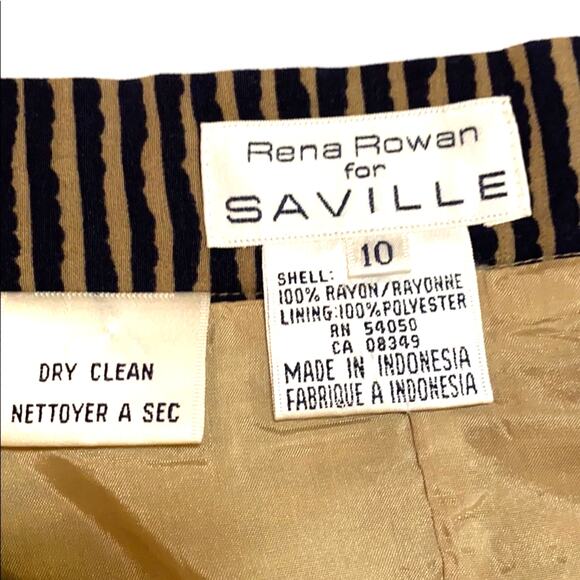 Rena Rowan for Saville faux wrap skirt elegant navy blue & tan knee length sz 10 - Picture 5 of 7